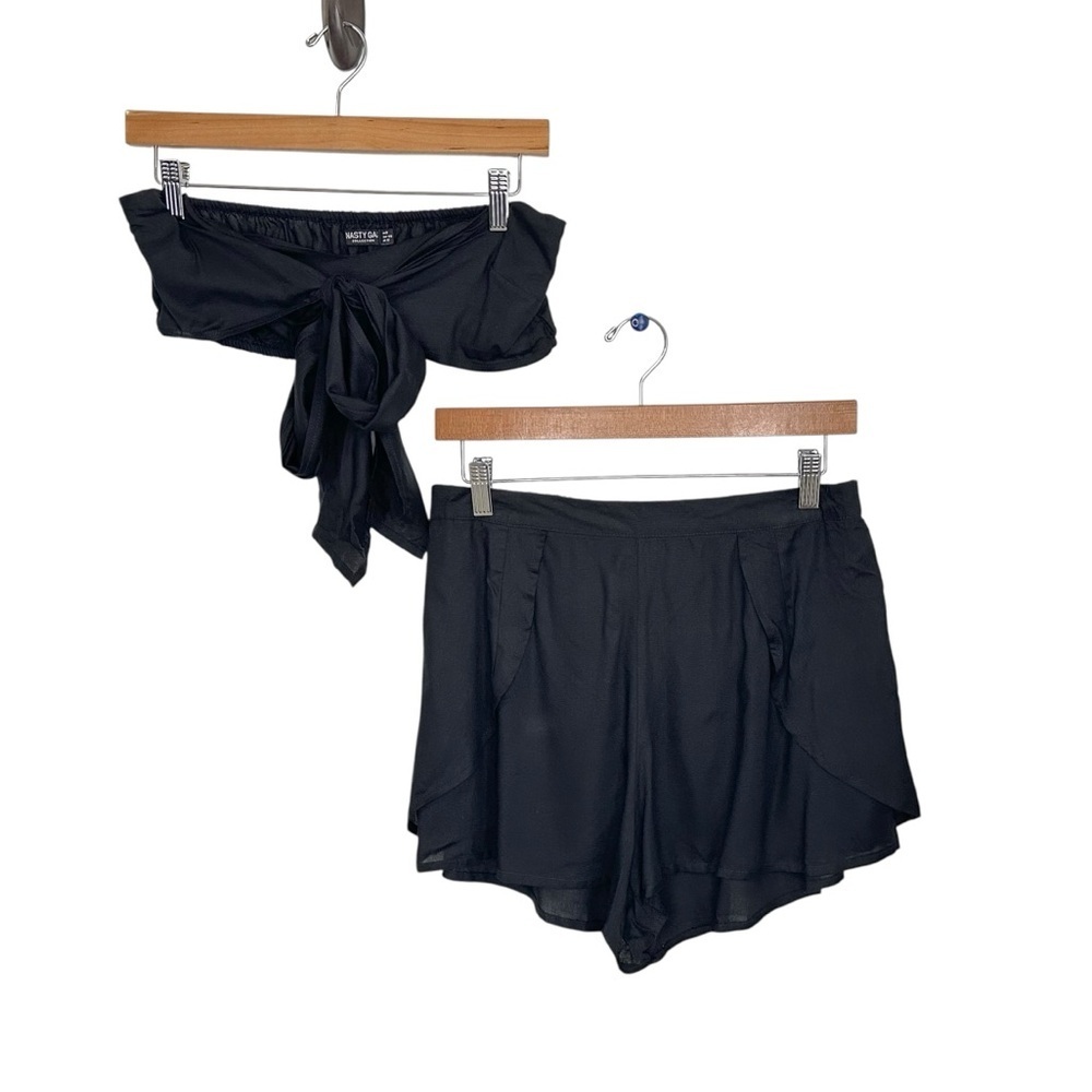 Nasty Gal Tied To The Bar Bandeau Top Short Set Sz US 8 Black